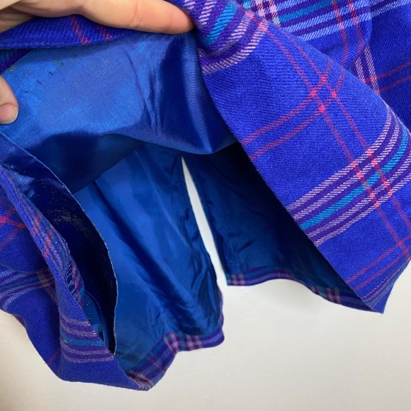 Pendleton 1970s 100% Wool Tartan Plaid Midi Skirt XL Blue Dark Academia - Picture 8 of 9